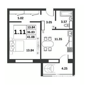1-к квартира, строящийся дом, 37м2, 6/9 этаж