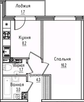 1-к квартира, строящийся дом, 35м2, 4/12 этаж
