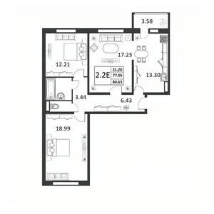 3-к квартира, строящийся дом, 77м2, 1/9 этаж