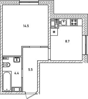 1-к квартира, строящийся дом, 33м2, 2/12 этаж