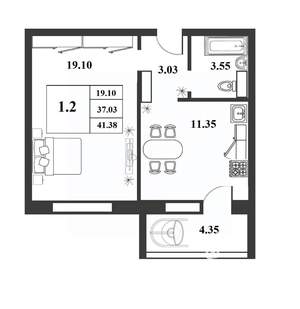 1-к квартира, строящийся дом, 37м2, 7/9 этаж