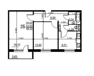 2-к квартира, вторичка, 56м2, 9/9 этаж