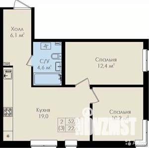 2-к квартира, вторичка, 52м2, 4/9 этаж