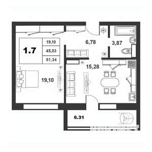 1-к квартира, вторичка, 45м2, 6/9 этаж