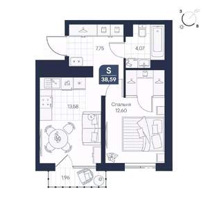 1-к квартира, строящийся дом, 39м2, 3/8 этаж