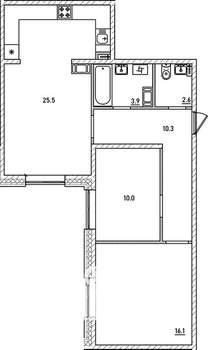 2-к квартира, строящийся дом, 68м2, 4/12 этаж