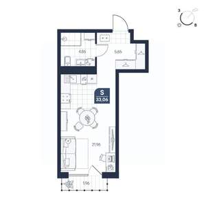 Студия квартира, строящийся дом, 33м2, 3/7 этаж