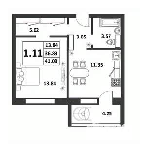 1-к квартира, строящийся дом, 37м2, 5/9 этаж