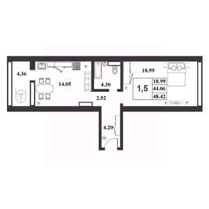1-к квартира, строящийся дом, 44м2, 8/9 этаж
