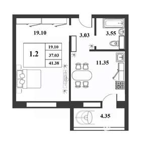 1-к квартира, строящийся дом, 37м2, 2/9 этаж