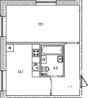 1-к квартира, строящийся дом, 40м2, 1/12 этаж