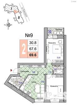 2-к квартира, строящийся дом, 68м2, 7/7 этаж