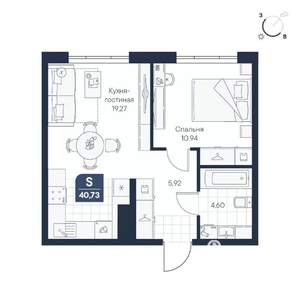 1-к квартира, строящийся дом, 41м2, 1/7 этаж