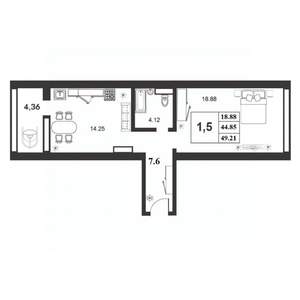 1-к квартира, строящийся дом, 45м2, 9/9 этаж