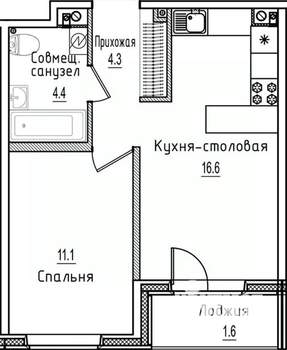 1-к квартира, строящийся дом, 38м2, 2/12 этаж