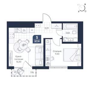 1-к квартира, строящийся дом, 37м2, 5/8 этаж