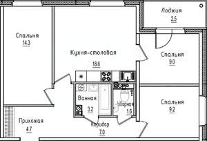3-к квартира, строящийся дом, 70м2, 4/12 этаж