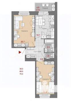 2-к квартира, вторичка, 70м2, 4/9 этаж