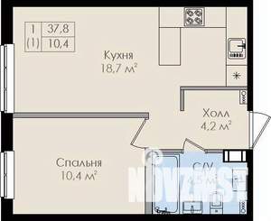 1-к квартира, сданный дом, 38м2, 3/9 этаж