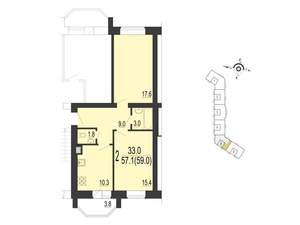 2-к квартира, вторичка, 57м2, 9/10 этаж