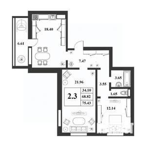 3-к квартира, строящийся дом, 69м2, 8/9 этаж