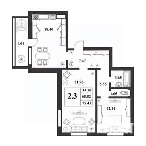 3-к квартира, строящийся дом, 69м2, 5/9 этаж