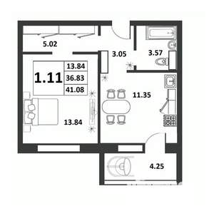 1-к квартира, строящийся дом, 37м2, 8/9 этаж