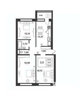 3-к квартира, строящийся дом, 77м2, 1/9 этаж
