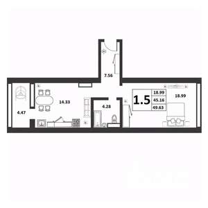 1-к квартира, вторичка, 45м2, 7/9 этаж