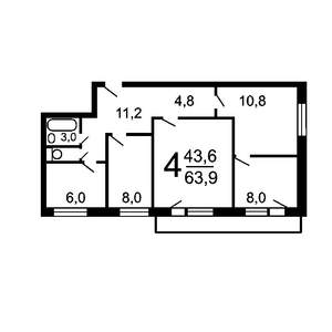 4-к квартира, вторичка, 63м2, 7/9 этаж