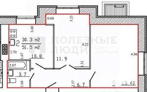 2-к квартира, вторичка, 52м2, 1/4 этаж