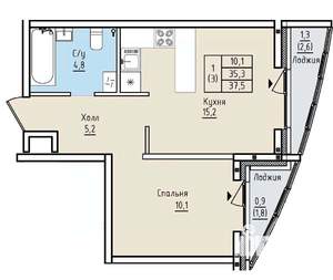 1-к квартира, вторичка, 35м2, 6/17 этаж