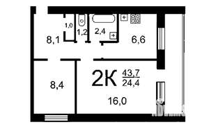 2-к квартира, вторичка, 45м2, 8/9 этаж