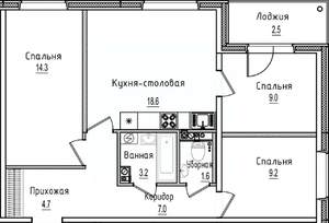 3-к квартира, строящийся дом, 70м2, 3/12 этаж