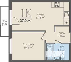 1-к квартира, строящийся дом, 37м2, 11/12 этаж