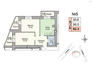 2-к квартира, строящийся дом, 56м2, 7/7 этаж