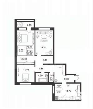 3-к квартира, вторичка, 96м2, 8/9 этаж