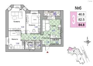 3-к квартира, строящийся дом, 83м2, 3/7 этаж