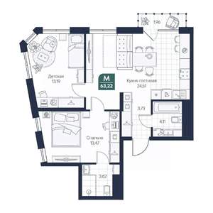 2-к квартира, строящийся дом, 63м2, 3/7 этаж