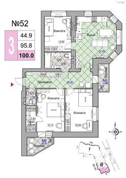 3-к квартира, строящийся дом, 96м2, 6/7 этаж