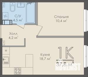 1-к квартира, строящийся дом, 38м2, 9/12 этаж