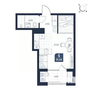 Студия квартира, строящийся дом, 32м2, 2/8 этаж
