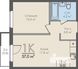 1-к квартира, строящийся дом, 37м2, 12/12 этаж