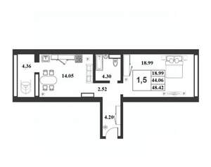 1-к квартира, вторичка, 49м2, 7/9 этаж