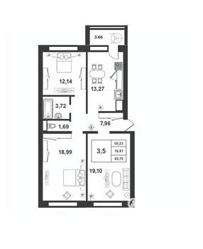 3-к квартира, строящийся дом, 77м2, 9/9 этаж