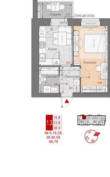 1-к квартира, строящийся дом, 38м2, 5/10 этаж