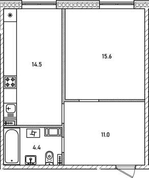 1-к квартира, строящийся дом, 46м2, 2/12 этаж