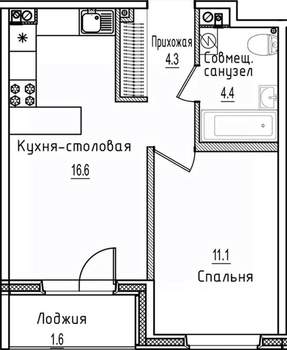 1-к квартира, строящийся дом, 38м2, 2/12 этаж