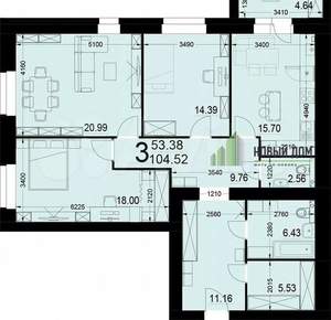 3-к квартира, вторичка, 104м2, 5/9 этаж