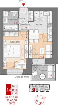 1-к квартира, строящийся дом, 41м2, 8/10 этаж